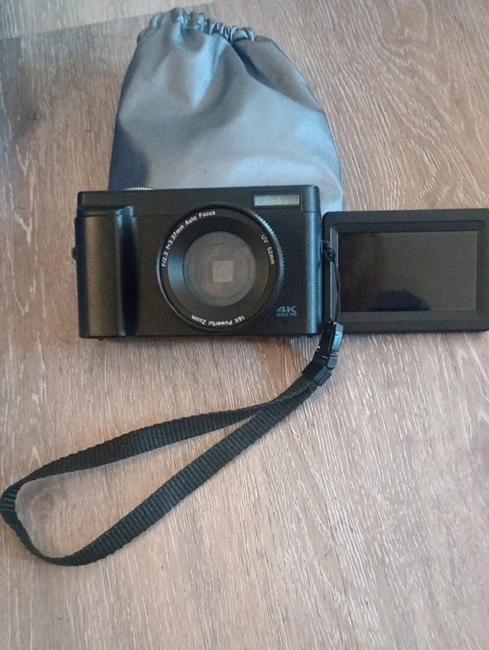 Compact 4K Digital Camera in Black with Carry Pouch
